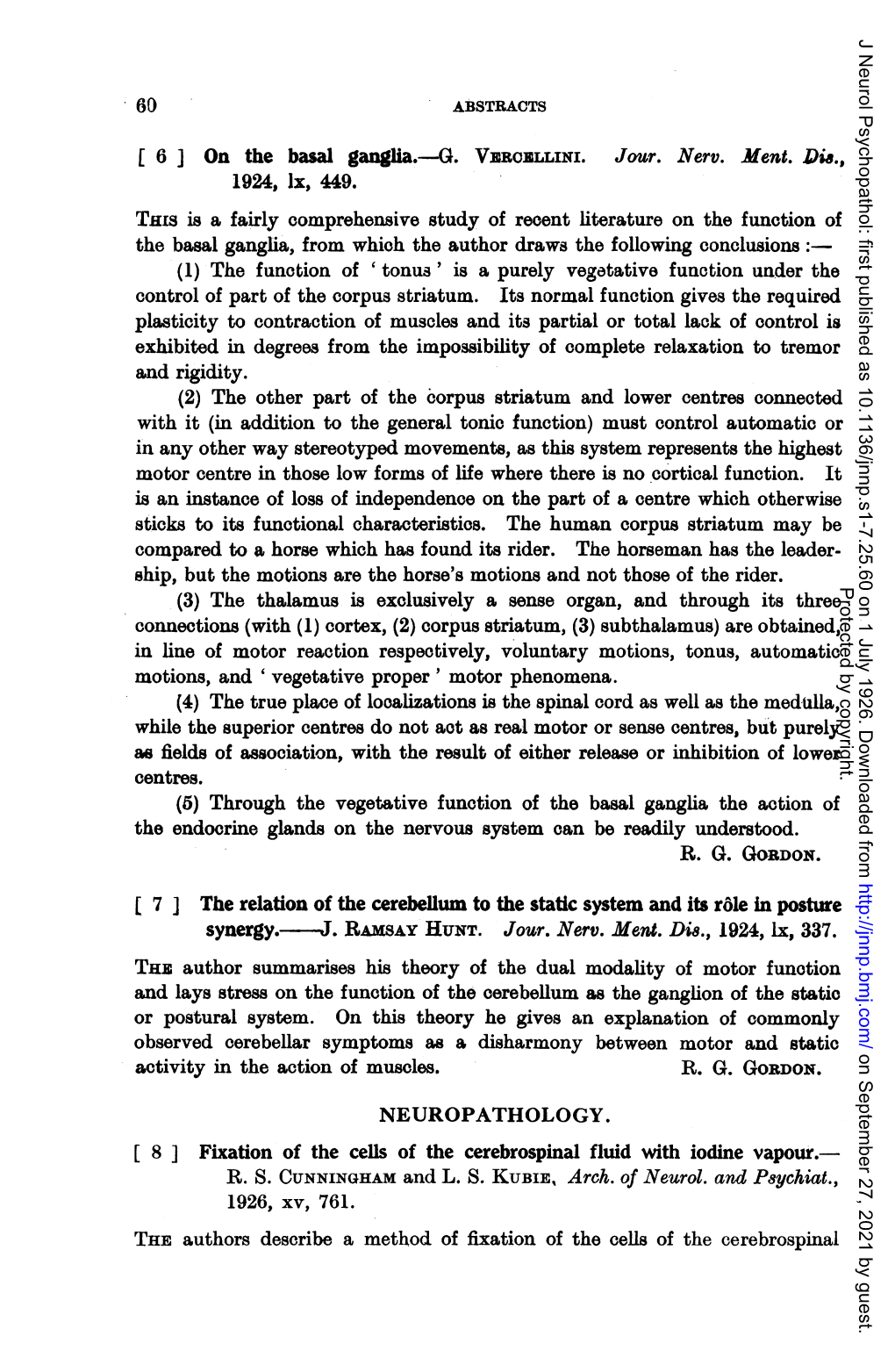 [6] on the Basal Ganglia.-G. VERCELLINI. Jour. Nerv. Ment. Di)., 1924, Ix, 449