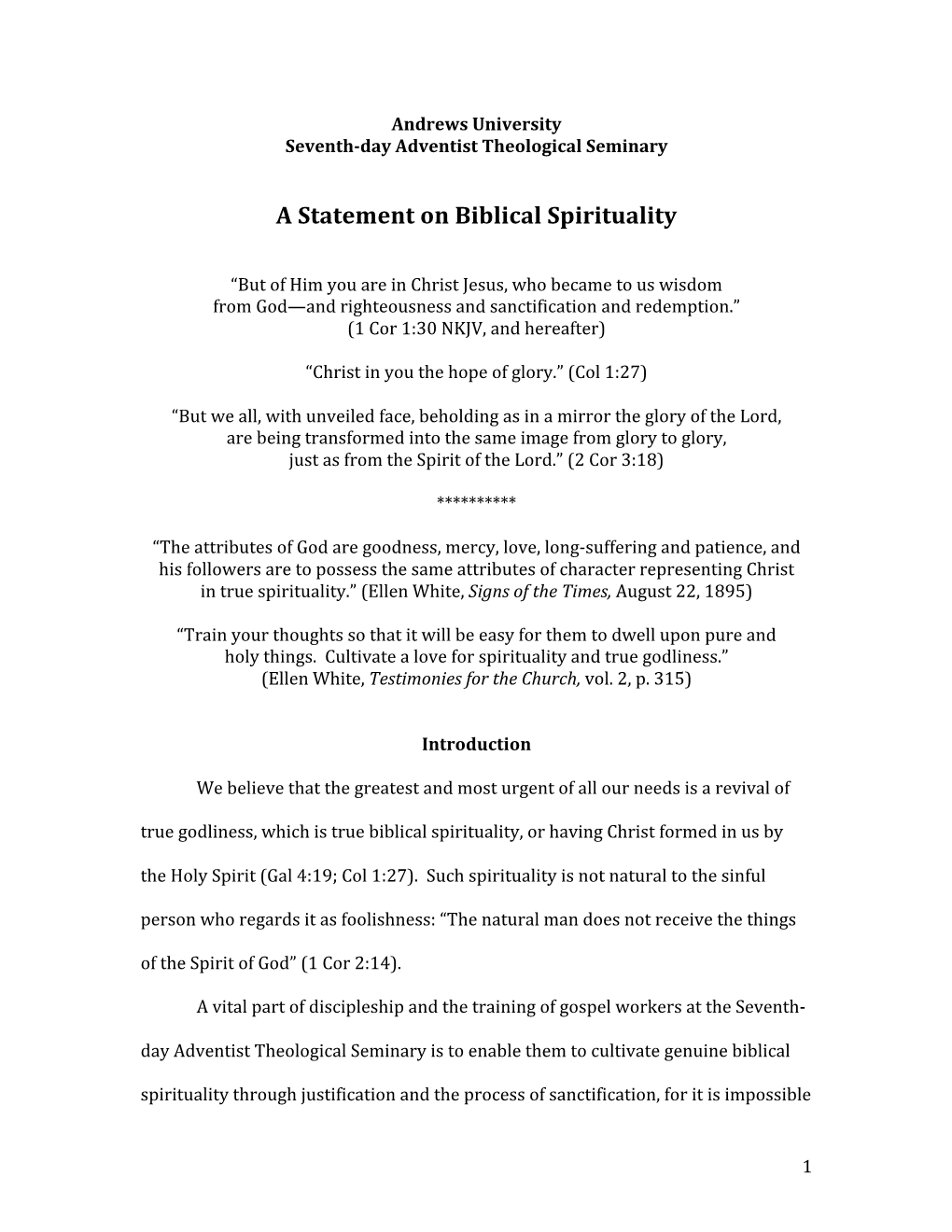 A Statement on Biblical Spirituality