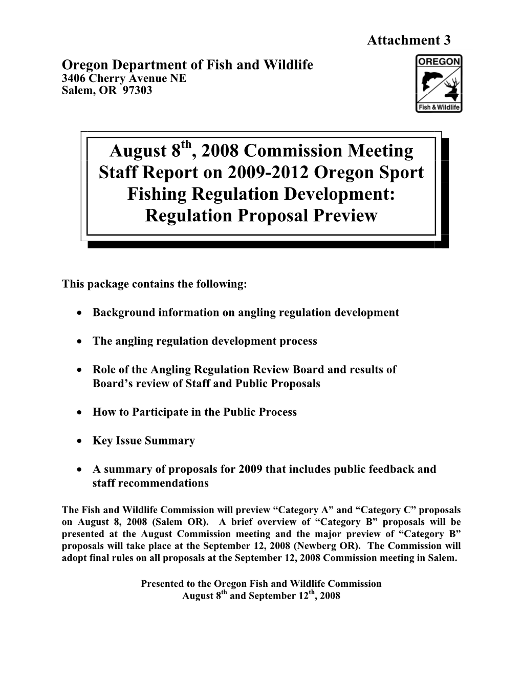Staff Report on 2009-2012 Sport Fishing Regulations