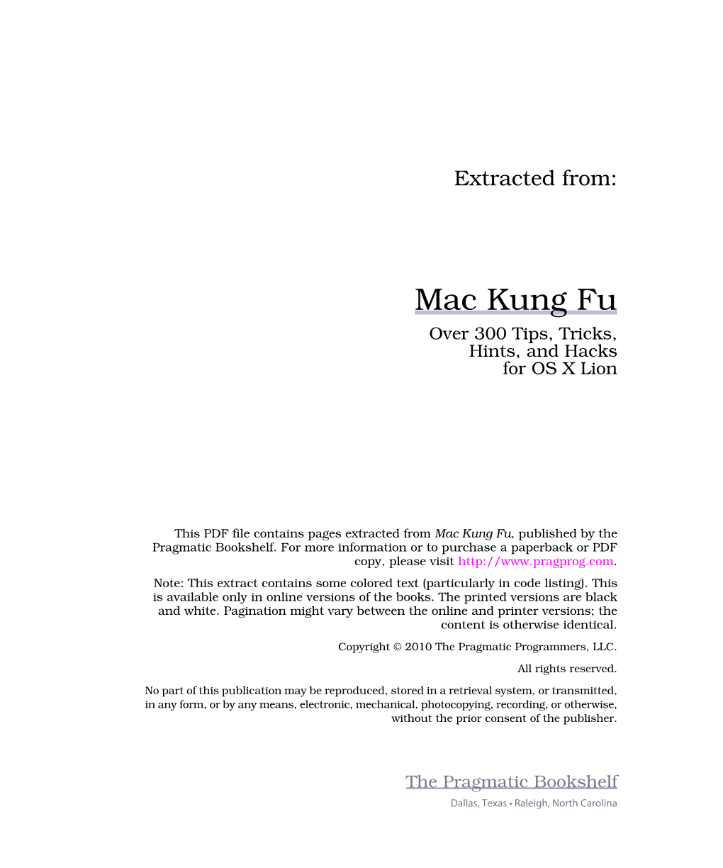 Mac Kung Fu Over 300 Tips, Tricks, Hints, and Hacks for OS X Lion