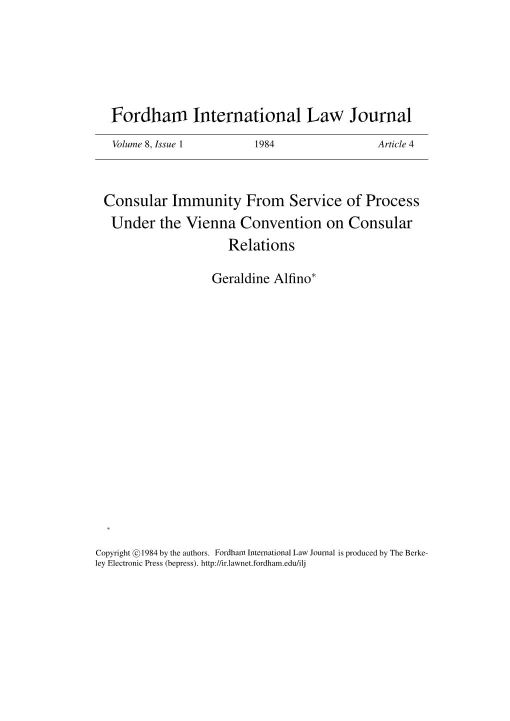 Consular Immunity from Service of Process Under the Vienna Convention on Consular Relations