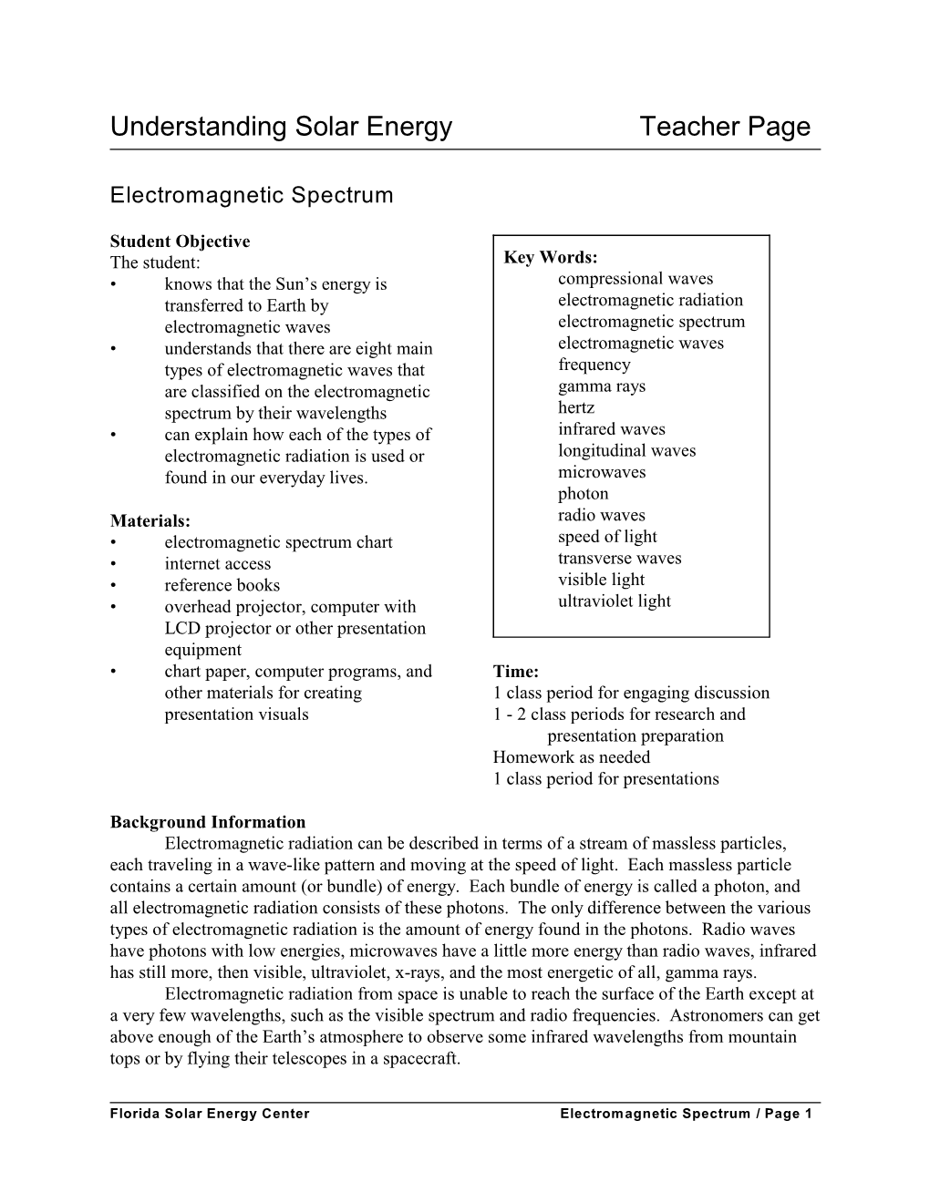 Understanding Solar Energy Teacher Page