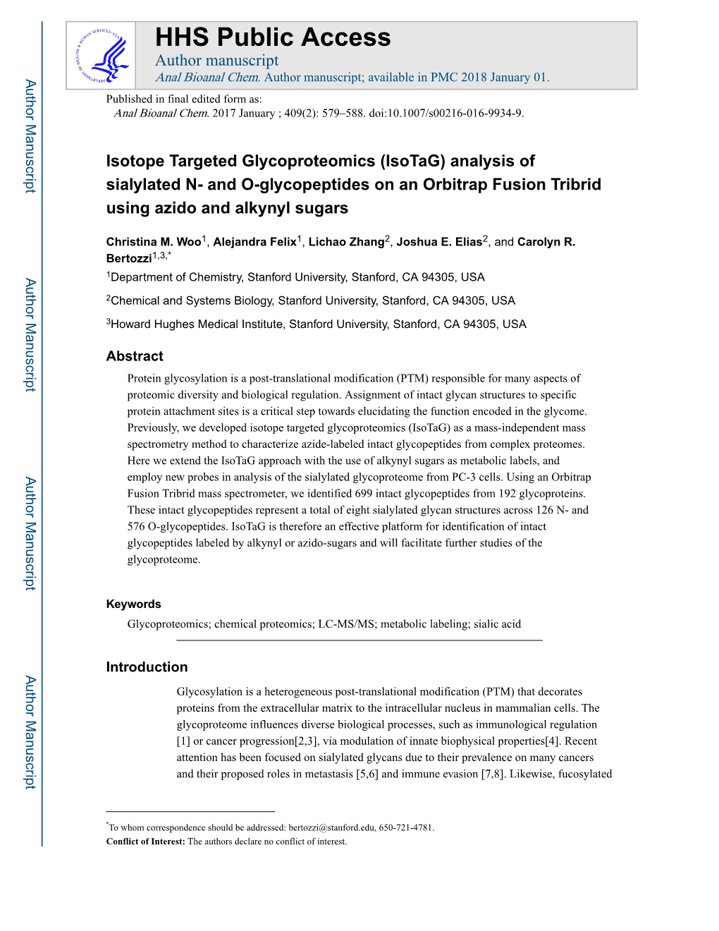 Isotope Targeted Glycoproteomics (Isotag) Analysis of Sialylated N- and O-Glycopeptides on an Orbitrap Fusion Tribrid Using Azido and Alkynyl Sugars