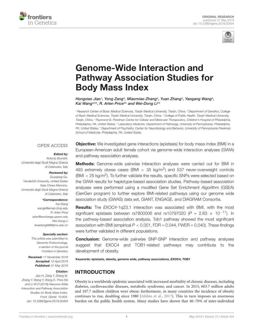 Genome-Wide Interaction and Pathway Association Studies for Body Mass Index