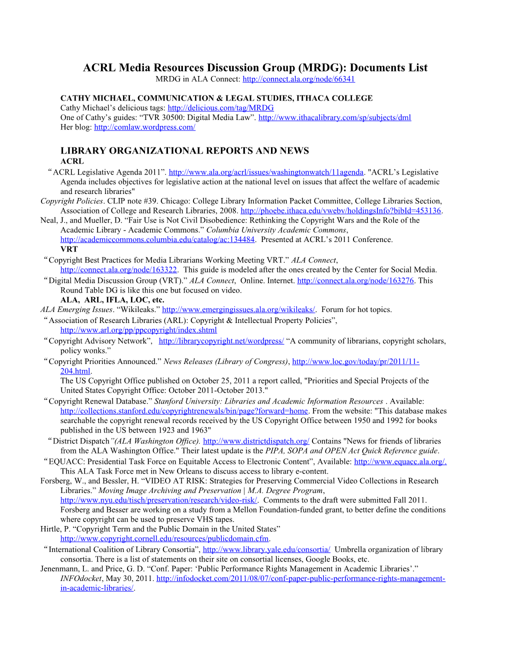 ACRL Media Resources Discussion Group (MRDG): Documents List