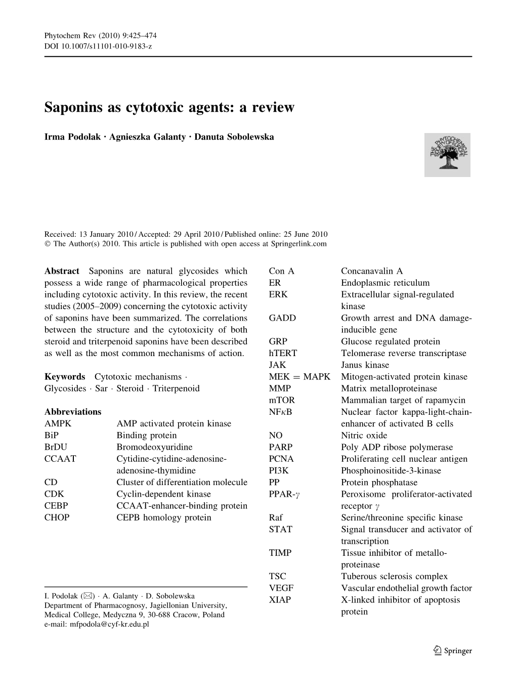 Saponins As Cytotoxic Agents: a Review