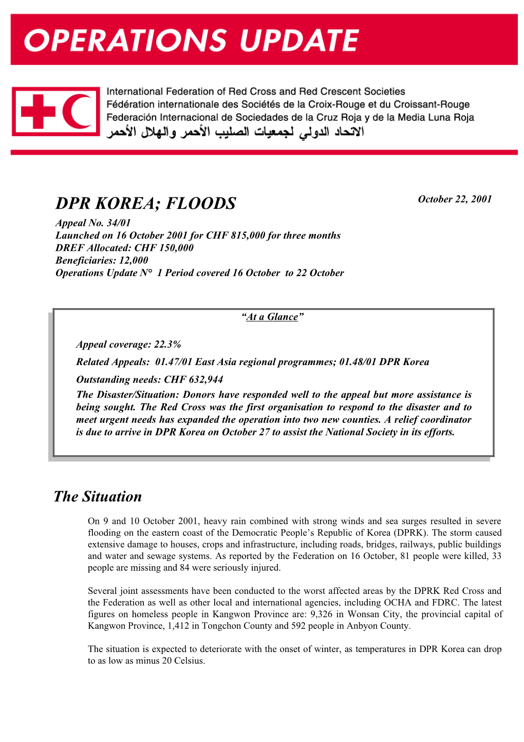 DPRK Floods Operations Update No. 1