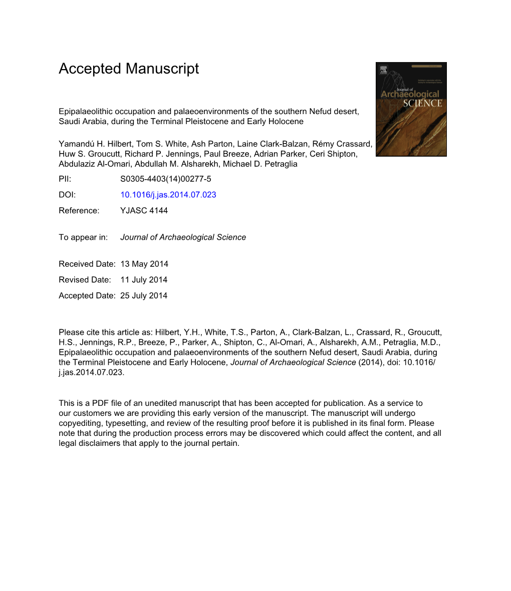 Epipalaeolithic Occupation and Palaeoenvironments of the Southern Nefud Desert, Saudi Arabia, During the Terminal Pleistocene and Early Holocene