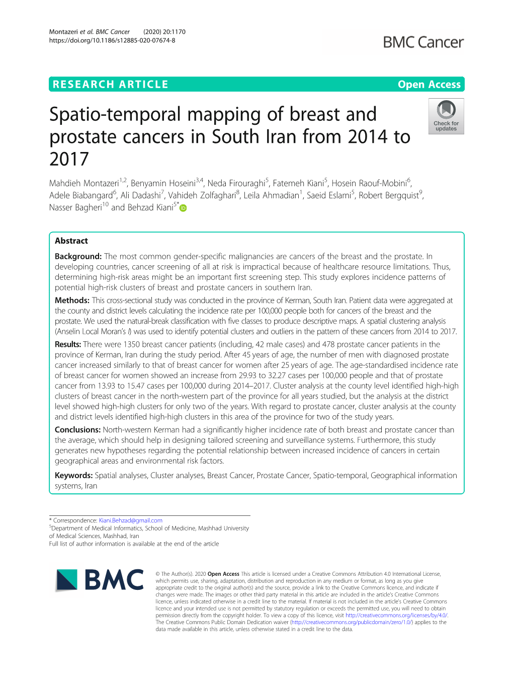 Spatio-Temporal Mapping of Breast and Prostate Cancers in South Iran