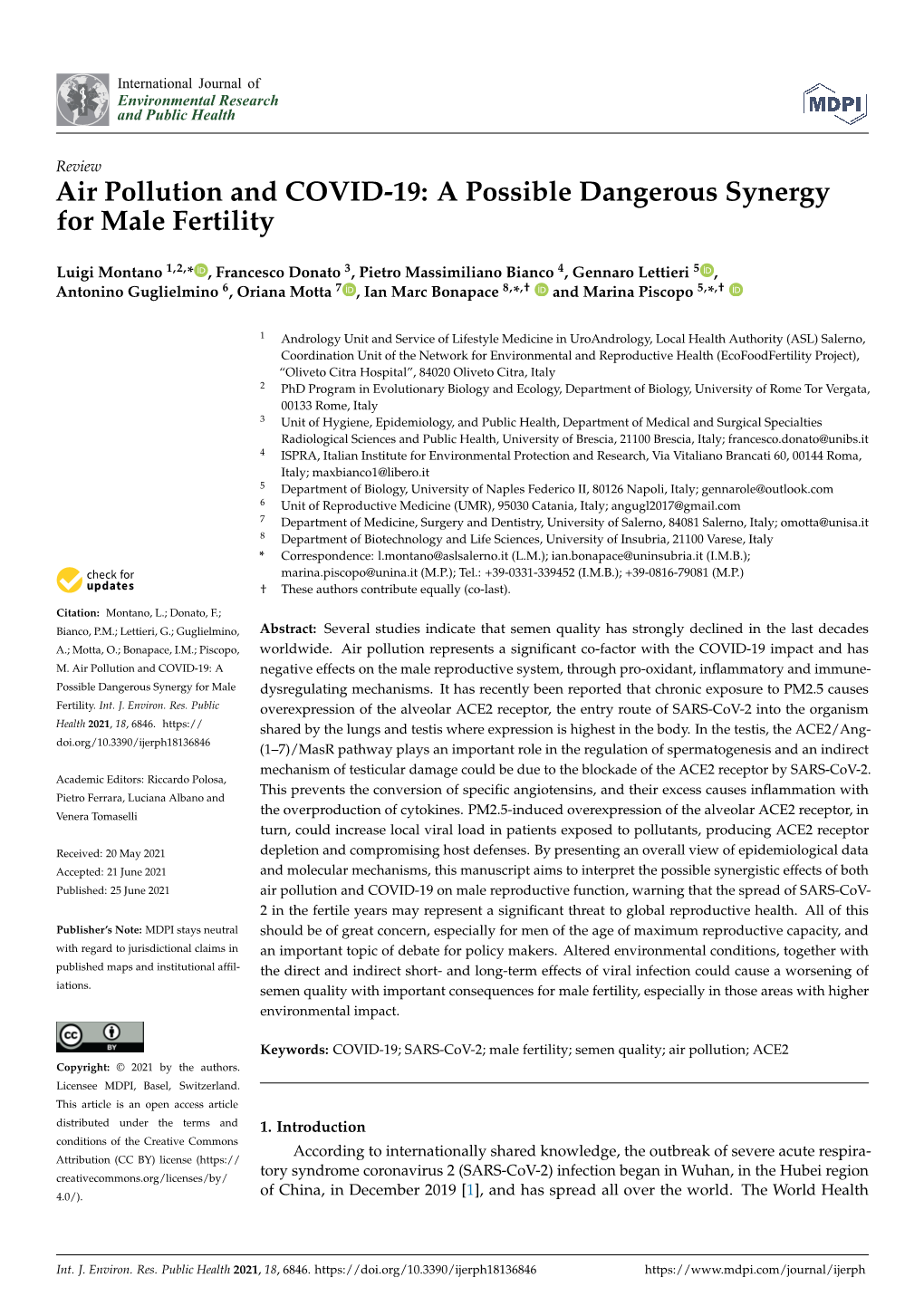 Air Pollution and COVID-19: a Possible Dangerous Synergy for Male Fertility