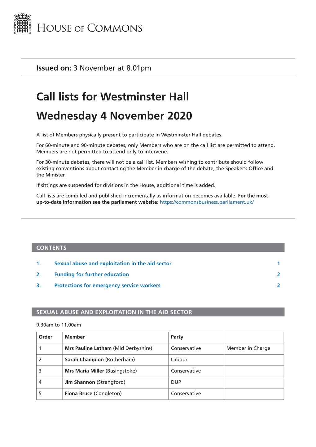 View Call Lists: Westminster Hall PDF File 0.05 MB