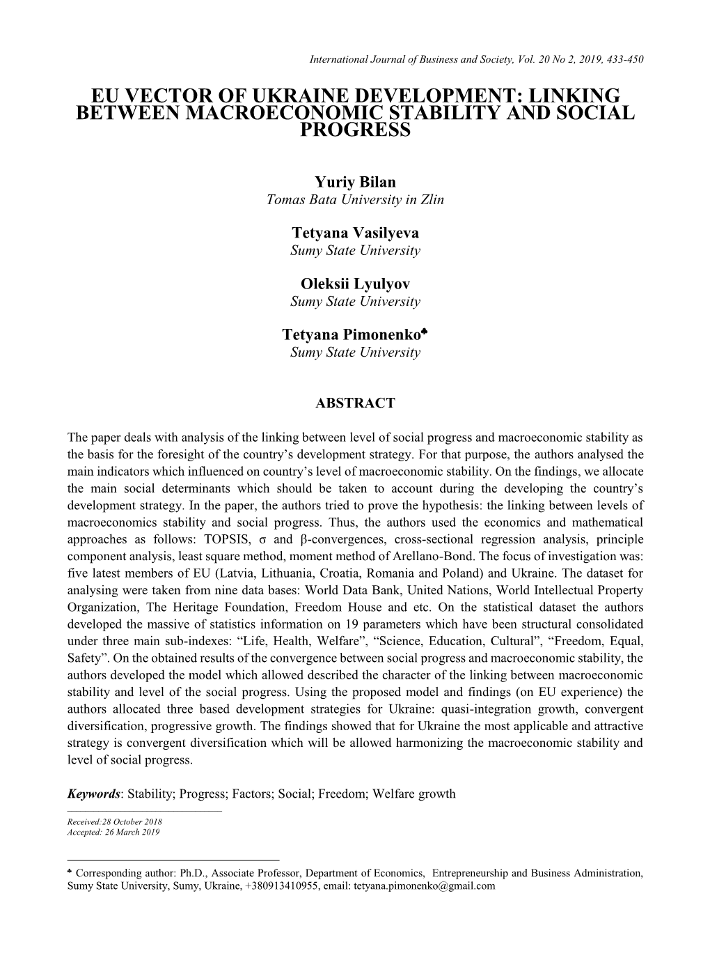 Eu Vector of Ukraine Development: Linking Between Macroeconomic Stability and Social Progress