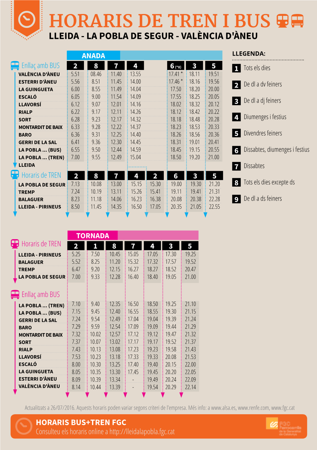 Horaris De Tren I Bus Lleida - LA Pobla De Segur - València D'àneu