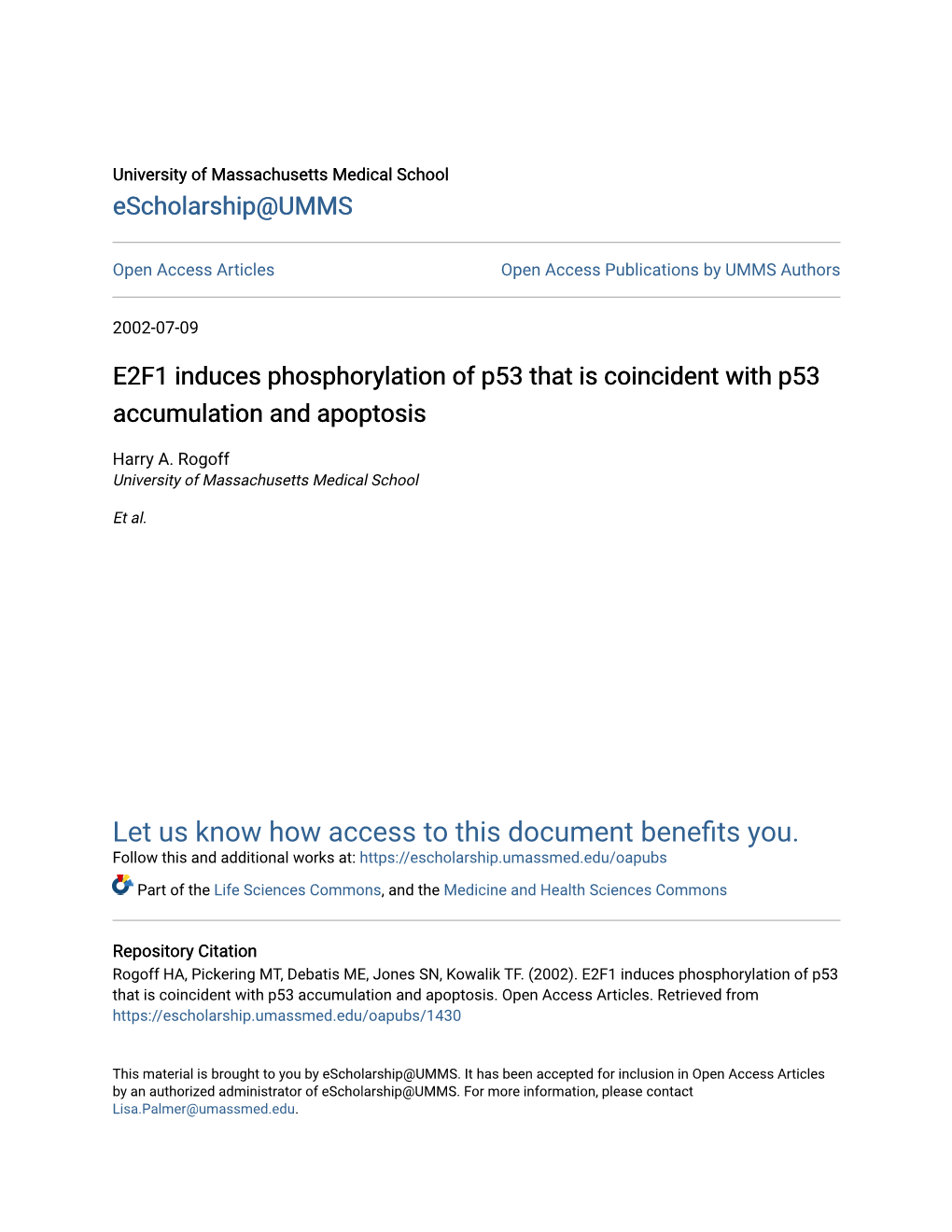 E2F1 Induces Phosphorylation of P53 That Is Coincident with P53 Accumulation and Apoptosis