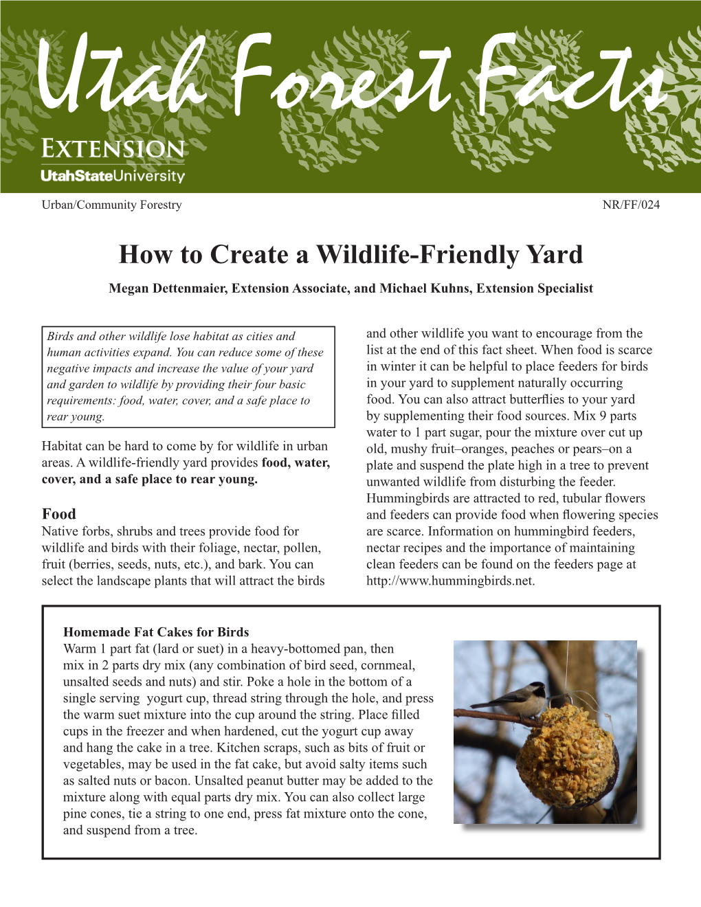 How to Create a Wildlife-Friendly Yard Megan Dettenmaier, Extension Associate, and Michael Kuhns, Extension Specialist