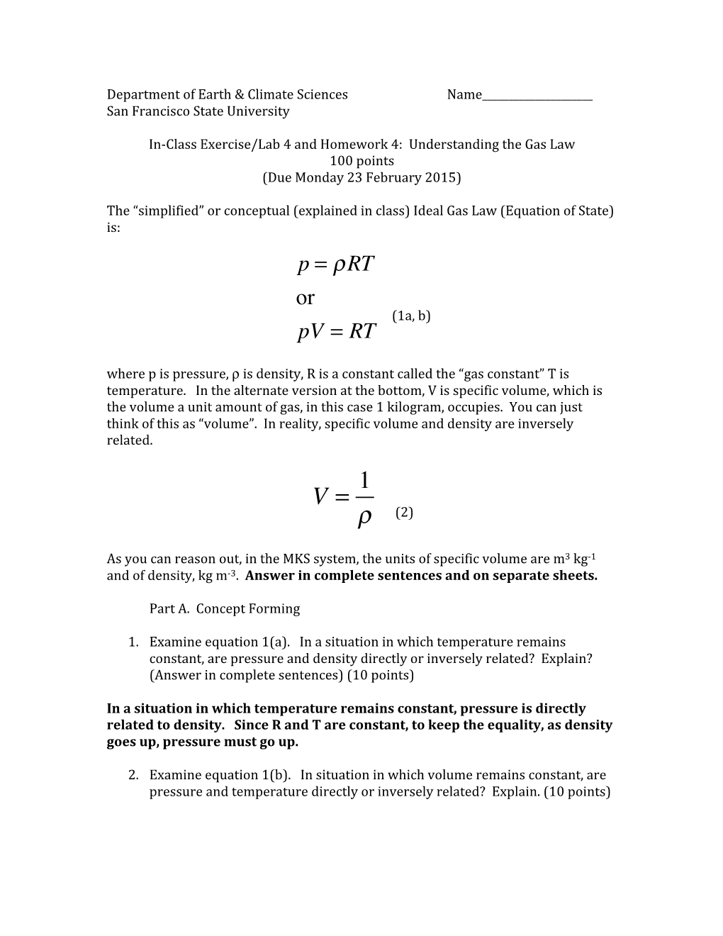 P = PRT Or Pv = RT