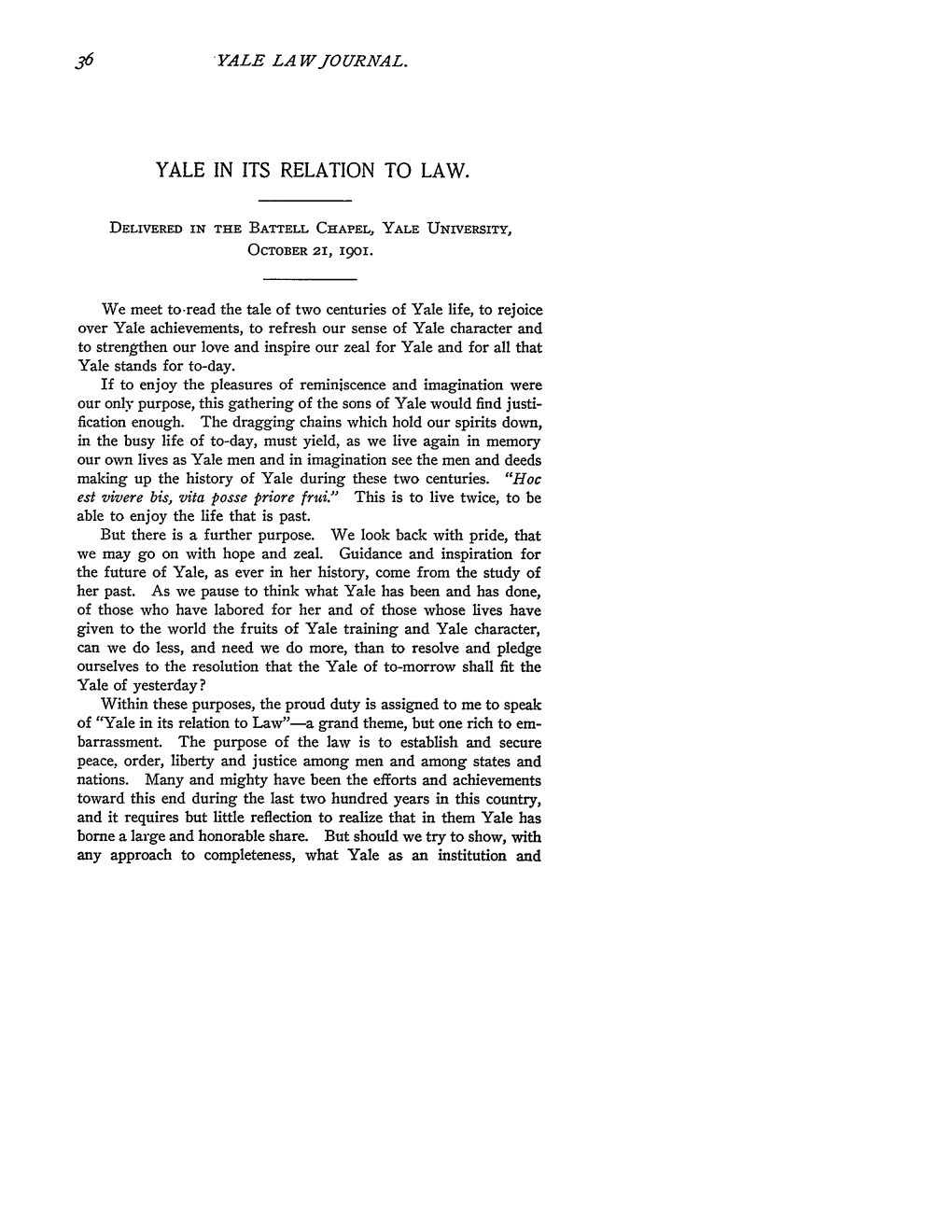 Yale in Its Relation to Law