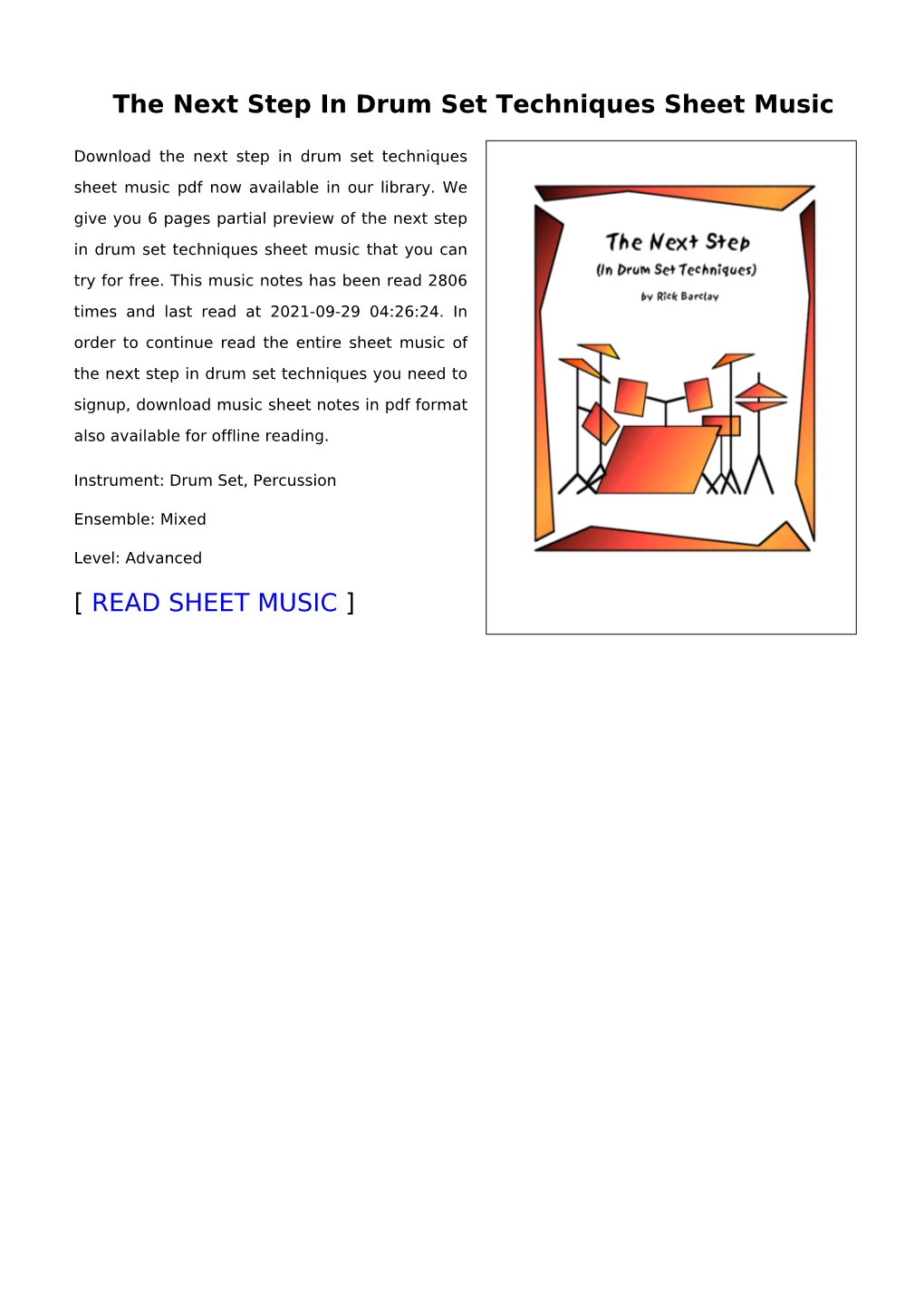 The Next Step in Drum Set Techniques Sheet Music