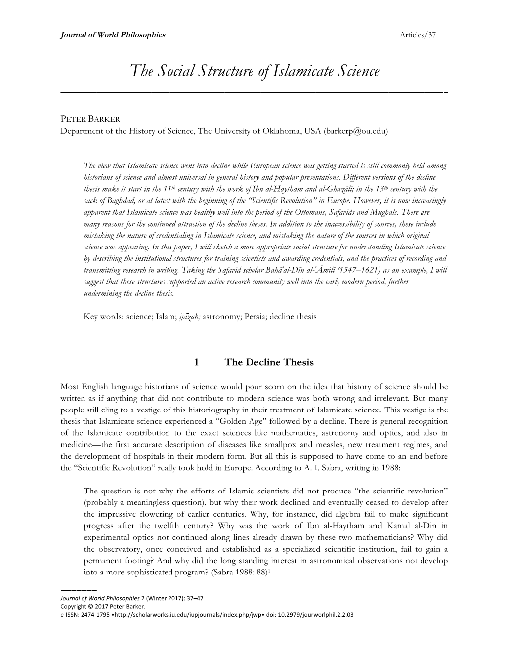 The Social Structure of Islamicate Science —————————————————————