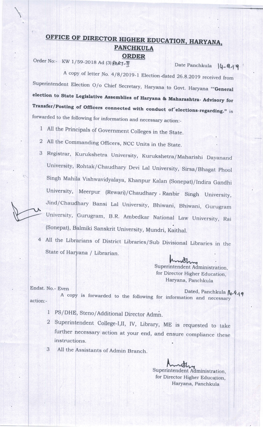 L^*At-'R Ii Superintendent Administration, L for Director Higher Education, Ii Haryana, Panchkula I