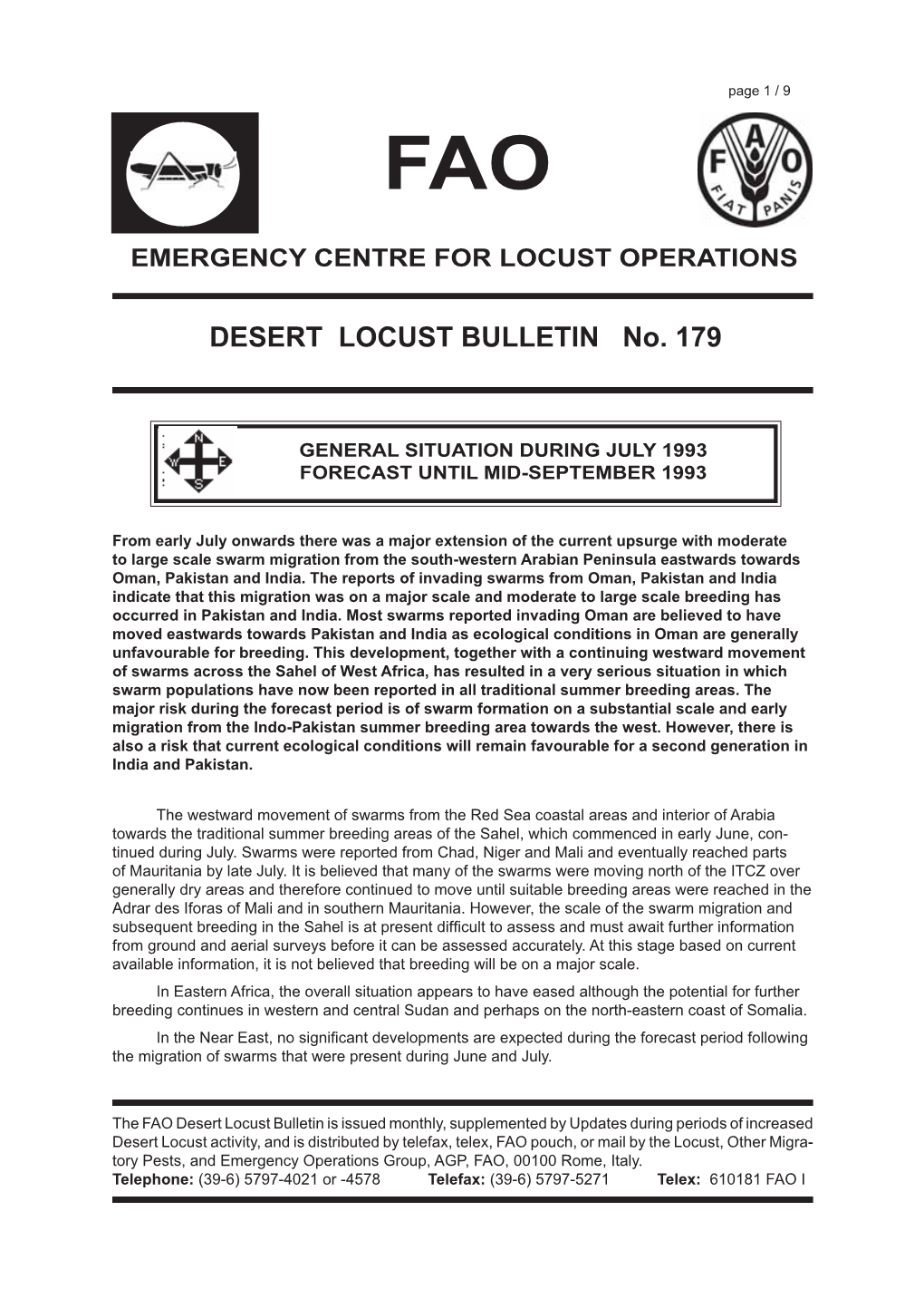 DESERT LOCUST BULLETIN No. 179