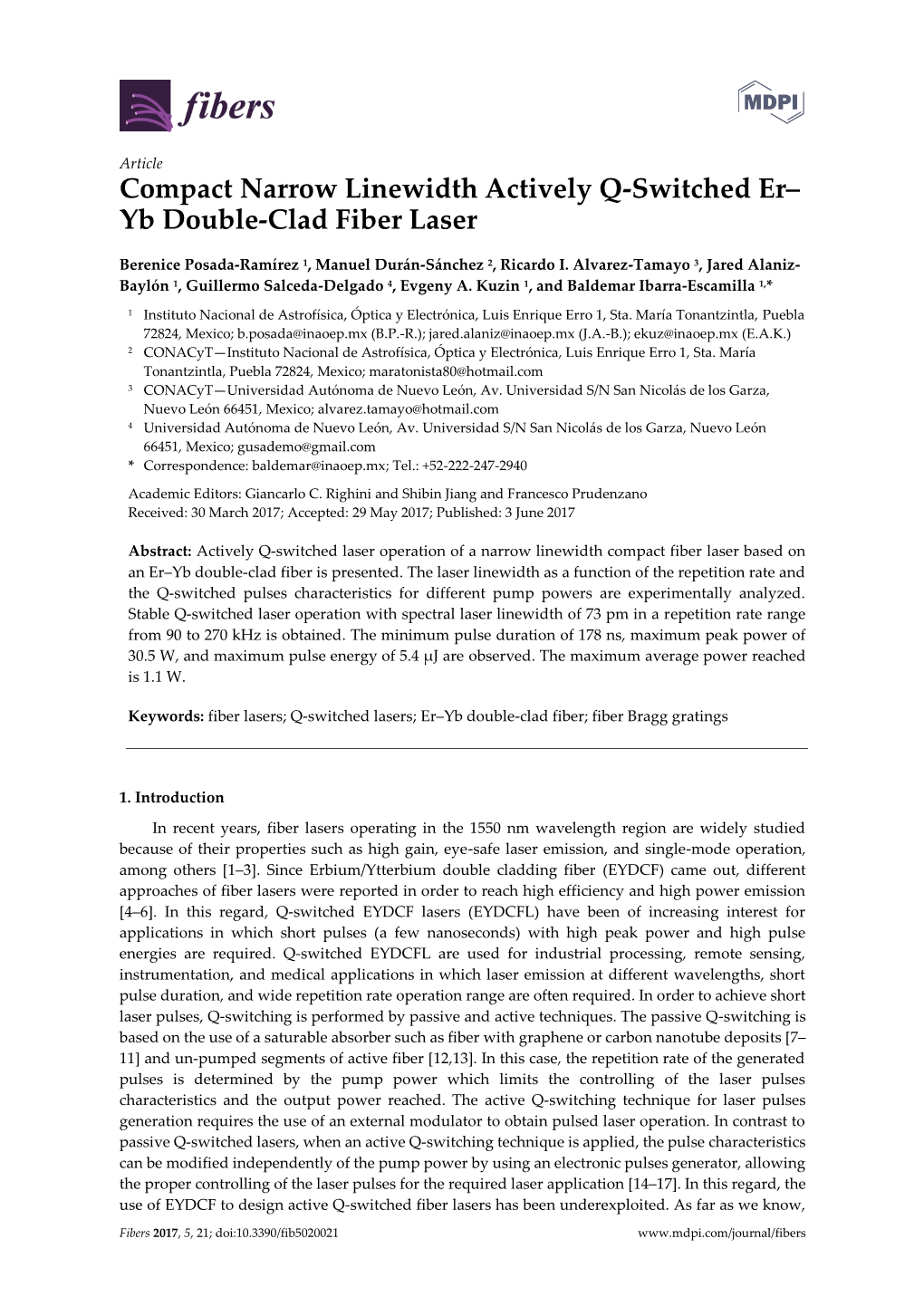 Compact Narrow Linewidth Actively Q-Switched Er‒ Yb Double-Clad