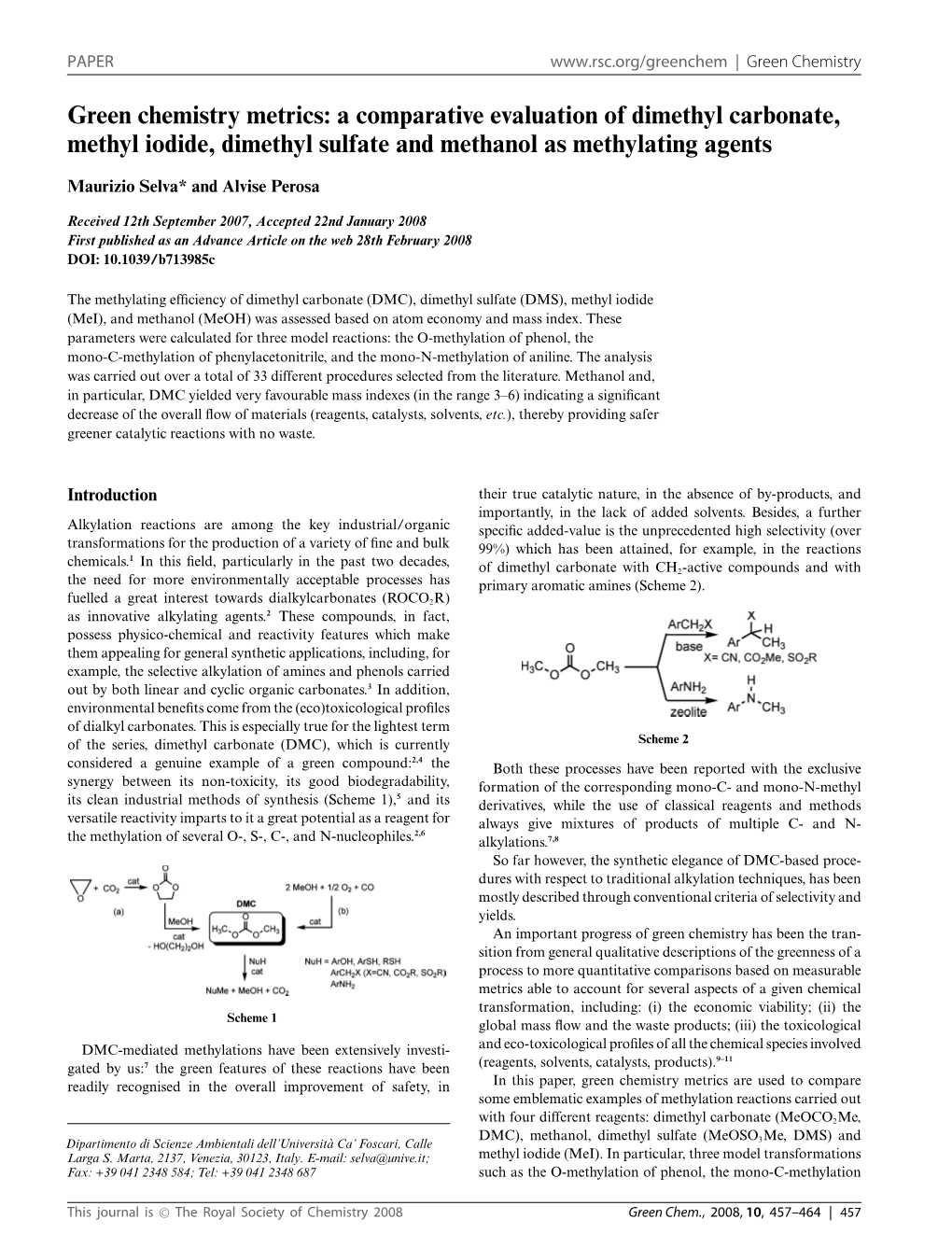 A Comparative Evaluation of Dimethyl Carbonate, Methyl Iodide, Dimethyl Sulfate and Methanol As Methylating Agents