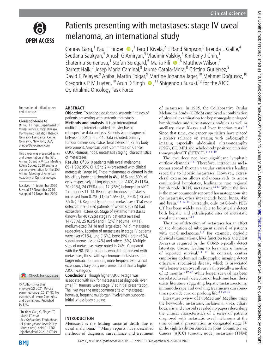 Stage IV Uveal Melanoma, an International Study