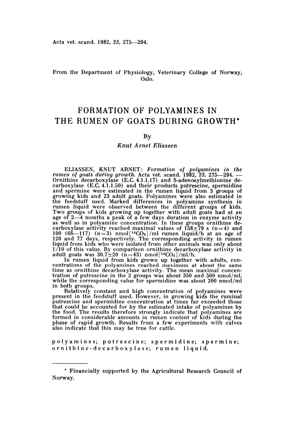 Formation of Polyamines in the Rumen of Goats During Growth·