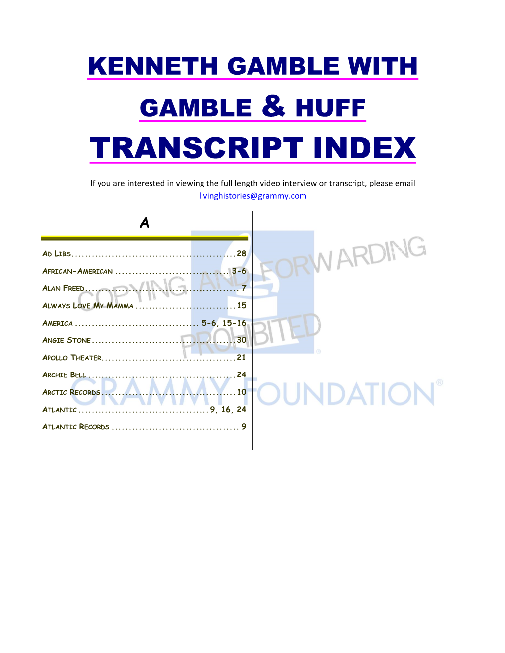 Transcript Index