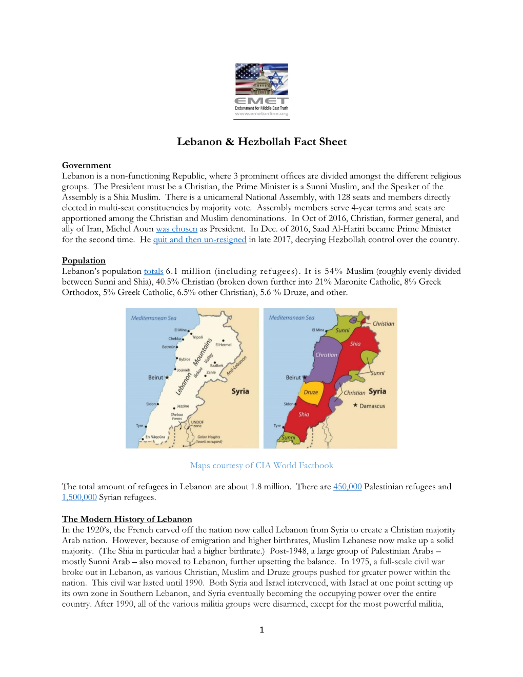 Lebanon & Hezbollah Fact Sheet