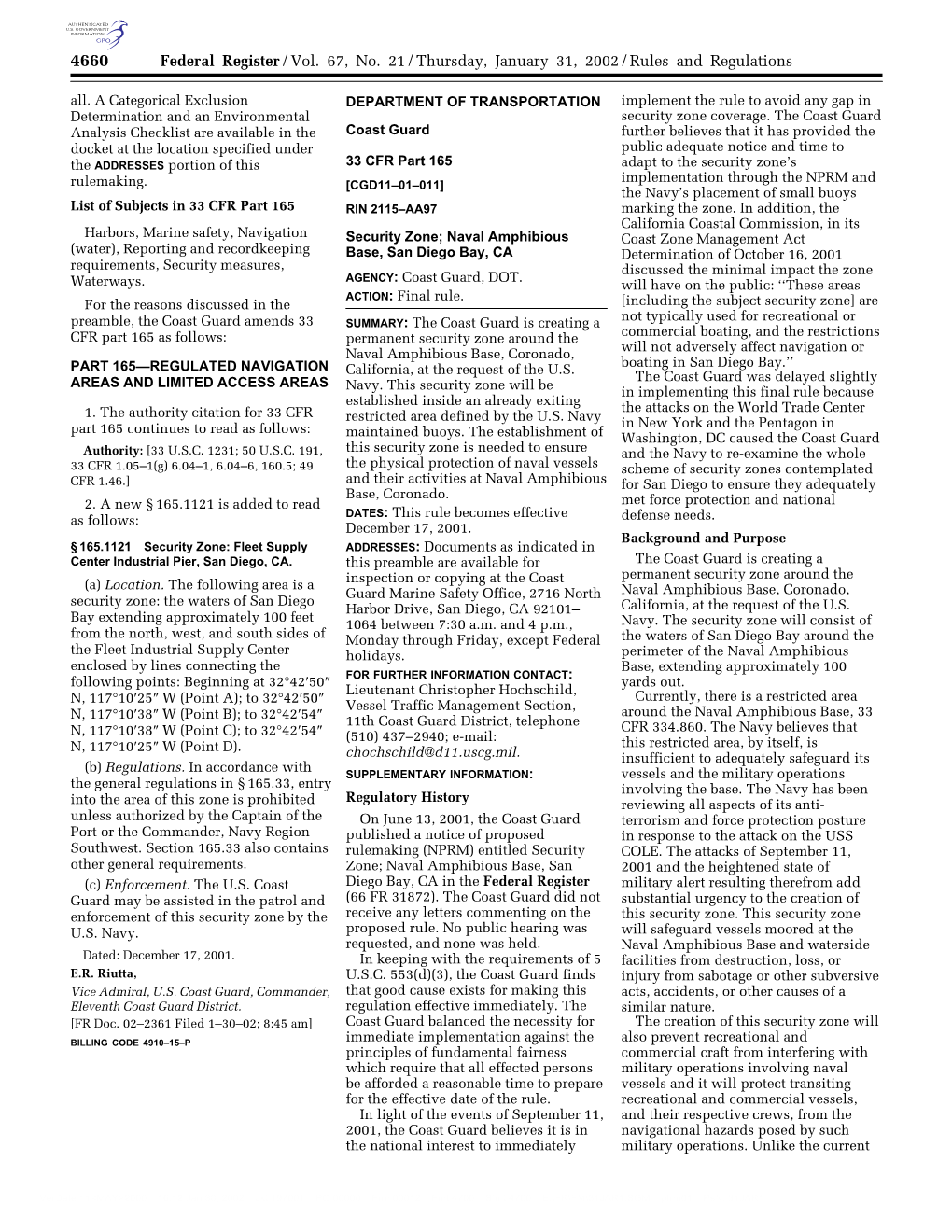 Federal Register/Vol. 67, No. 21/Thursday, January 31, 2002