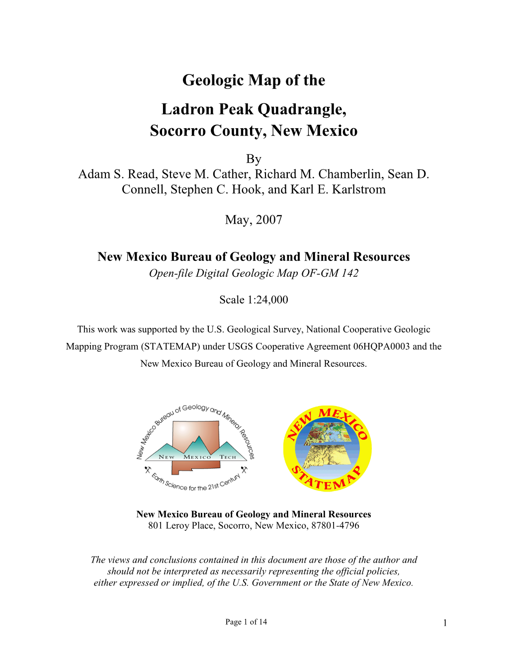 Geologic Map of the Ladron Peak 7.5-Minute Quadrangle, Socorro