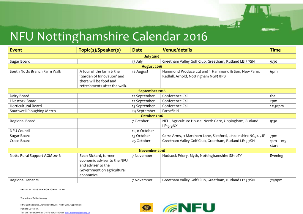 NFU Nottinghamshire Calendar 2016