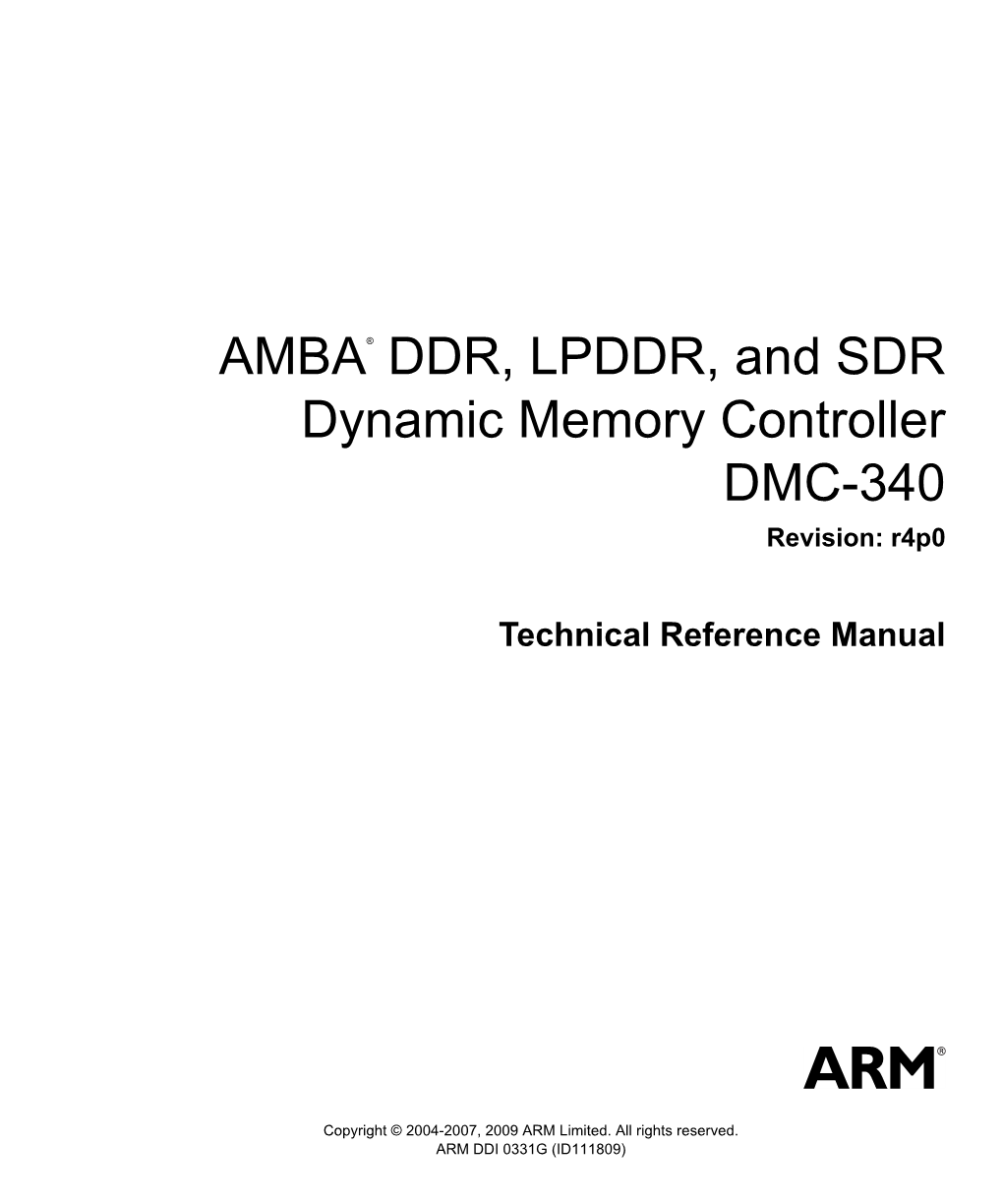 AMBA DDR, LPDDR, and SDR Dynamic Memory Controller DMC-340 Technical Reference Manual