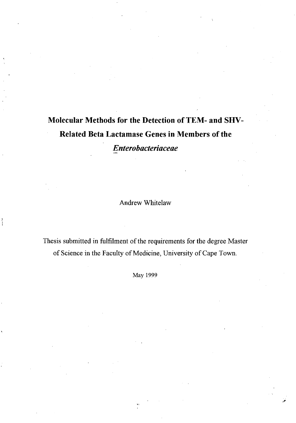 Molecular Methods for the Detection of TEM- and SHV­ Related Beta Lactamase Genes in Members of the Enterobacteriaceae