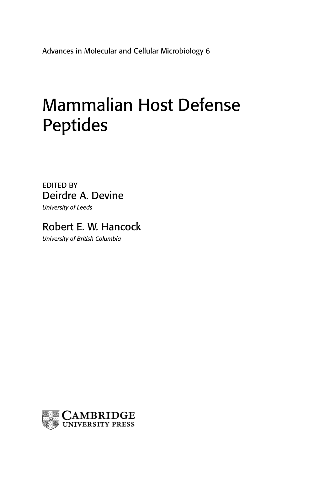 Mammalian Host Defense Peptides