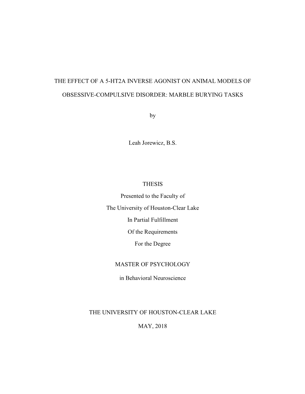 The Effect of a 5-Ht2a Inverse Agonist on Animal Models Of