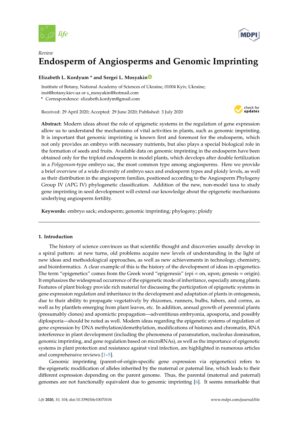 Endosperm of Angiosperms and Genomic Imprinting