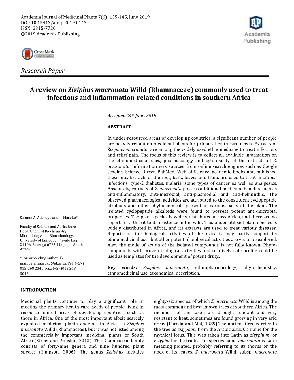 Research Paper a Review on Ziziphus Mucronata