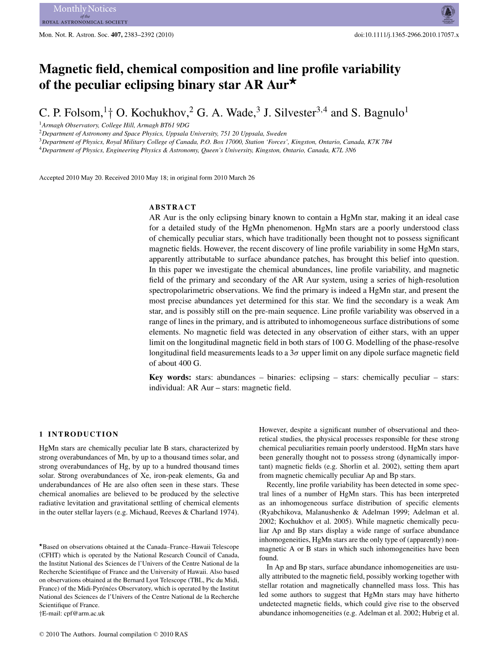 Magnetic Field, Chemical Composition and Line Profile Variability of The