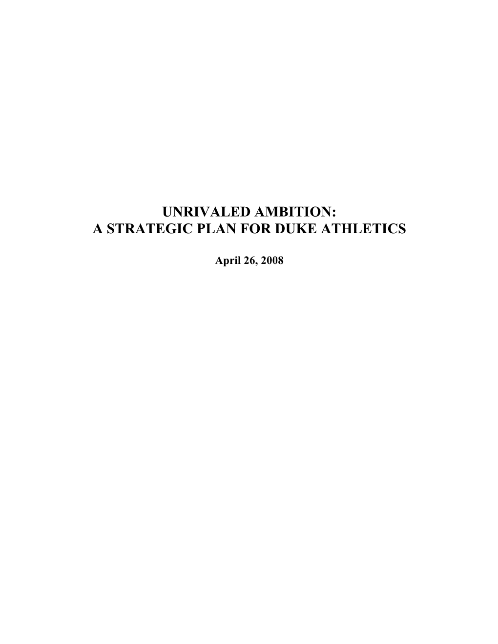 A Strategic Plan for Duke Athletics