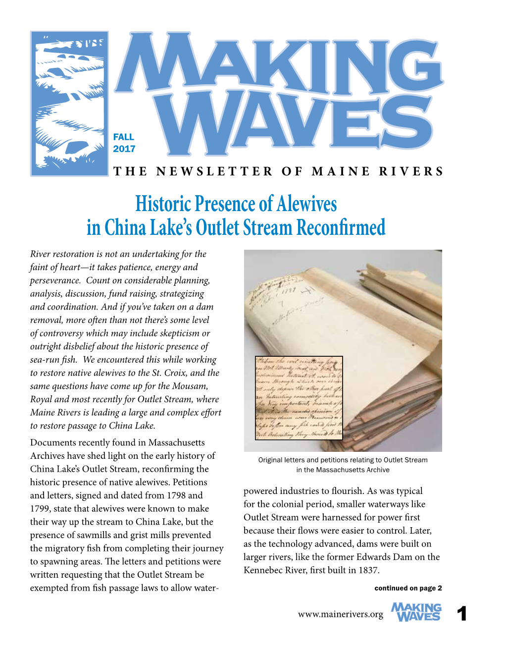 Historic Presence of Alewives in China Lake's Outlet