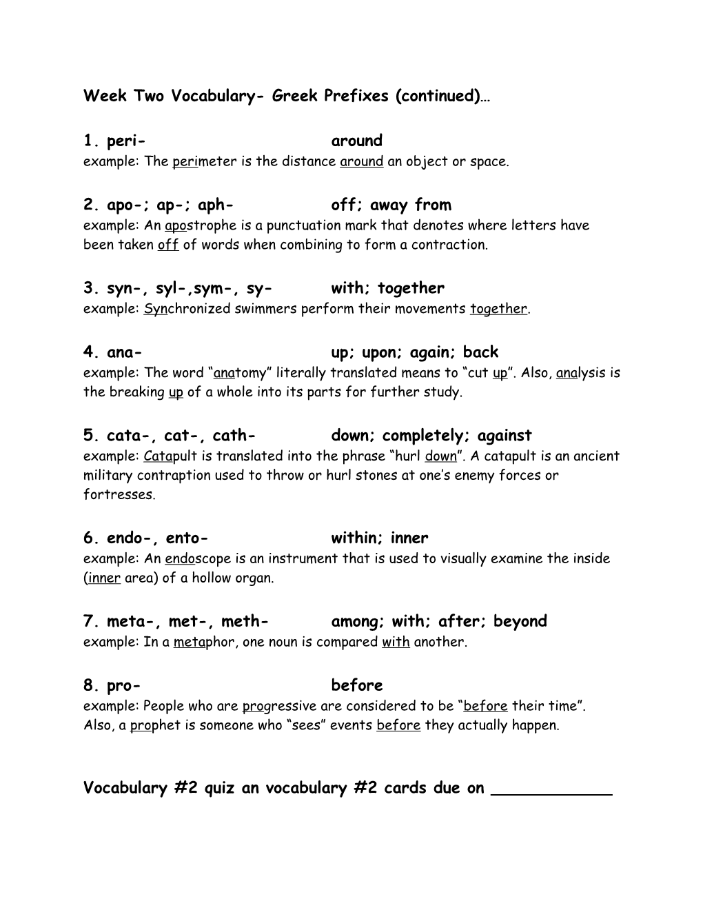 Week Two Vocabulary- Greek Prefixes (Continued)