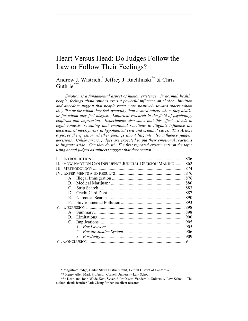 Heart Versus Head: Do Judges Follow the Law Or Follow Their Feelings?