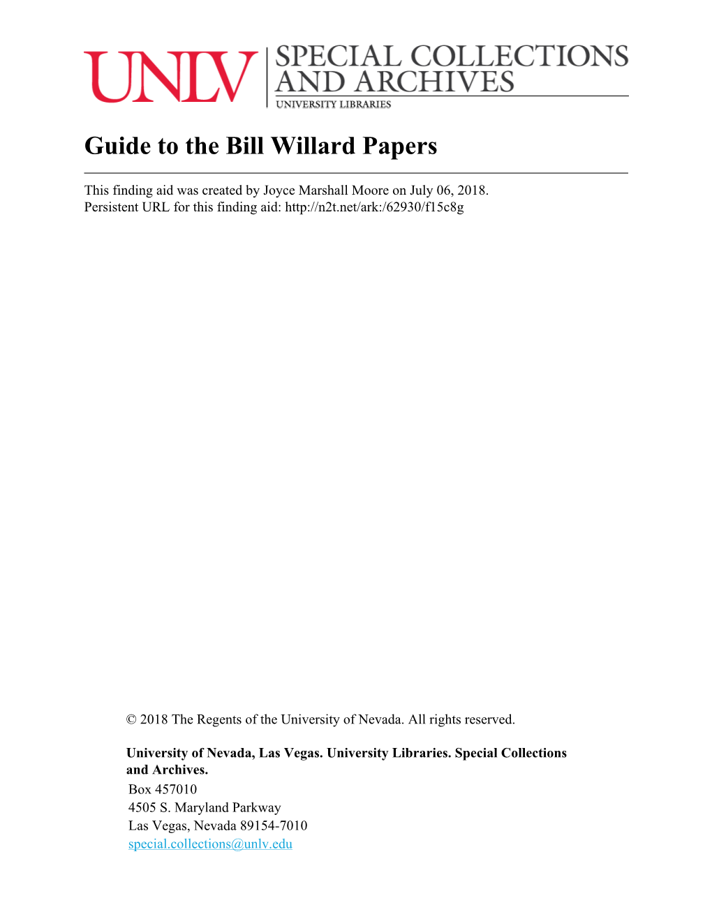 Guide to the Bill Willard Papers