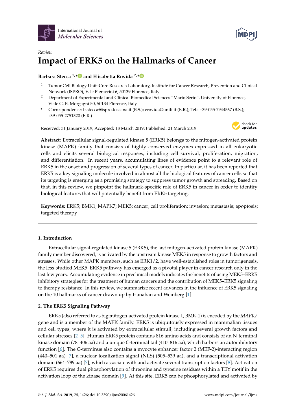 Impact of ERK5 on the Hallmarks of Cancer