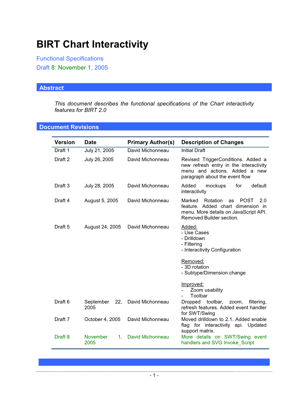 BIRT Chart Interactivity Functional Specifications Draft 8: November 1 , 2005