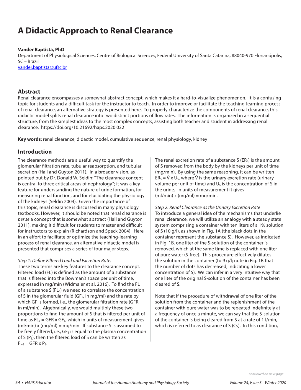 A Didactic Approach to Renal Clearance