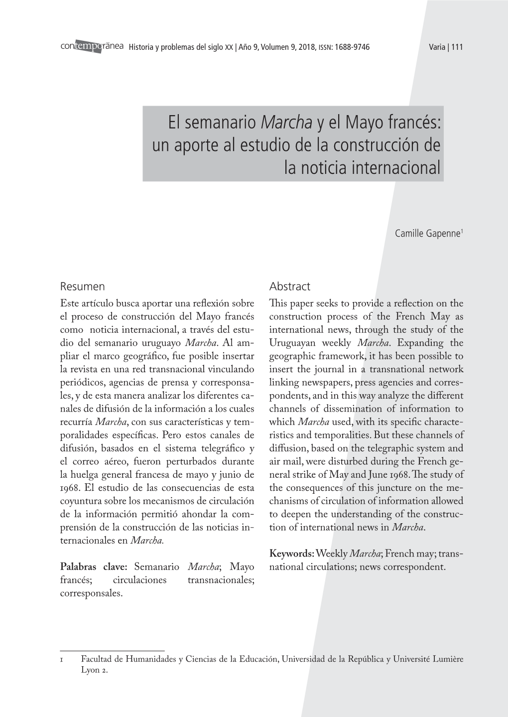 El Semanario Marcha Y El Mayo Francés: Un Aporte Al Estudio De La Construcción De La Noticia Internacional